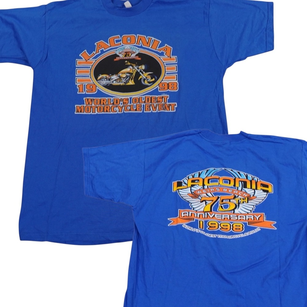 VTG Fruit Loom 75th Laconia Bike‎ Week Shirt Mens XL Blue Deadstock Double Sided